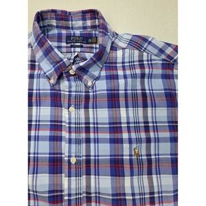 Polo Ralph Lauren Shirt Mens 2XL Classic Fit Blue Oxford Check Plaid Limited Use